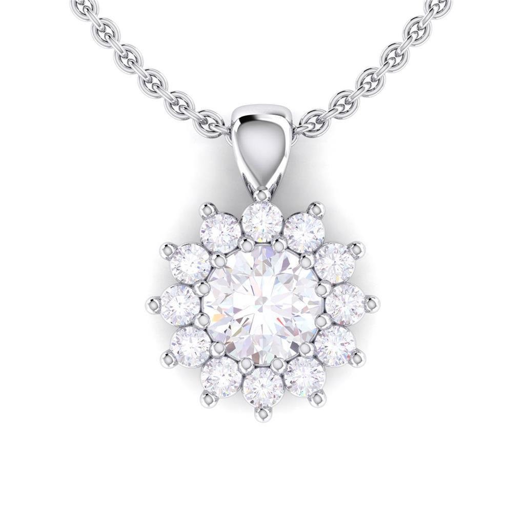 Collier Pendentif Naturel Diamant Rond 2.10 Carats Sertie De Griffes Or Blanc 14k