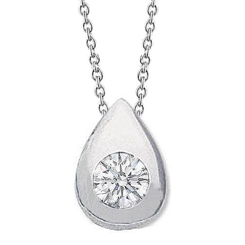 Collier Pendentif Naturel Diamant Rond En Forme De Larme 2 Carats Or Blanc 14K