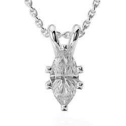Collier Pendentif Naturel Diamant Solitaire Big Marquise 2 Ct Or Blanc