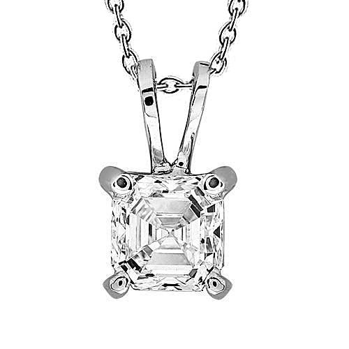 Collier Pendentif Naturel Diamant Solitaire Taille Asscher 1 Carat En Or Blanc 14 Carats