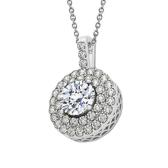 Collier Pendentif Naturel Diamants Double Rang 2 Carats Sans Chaîne Or 14K