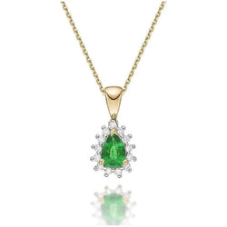 Collier Pendentif Or Bicolore 14K 5.65 Carats Emeraude Vert Et Diamants