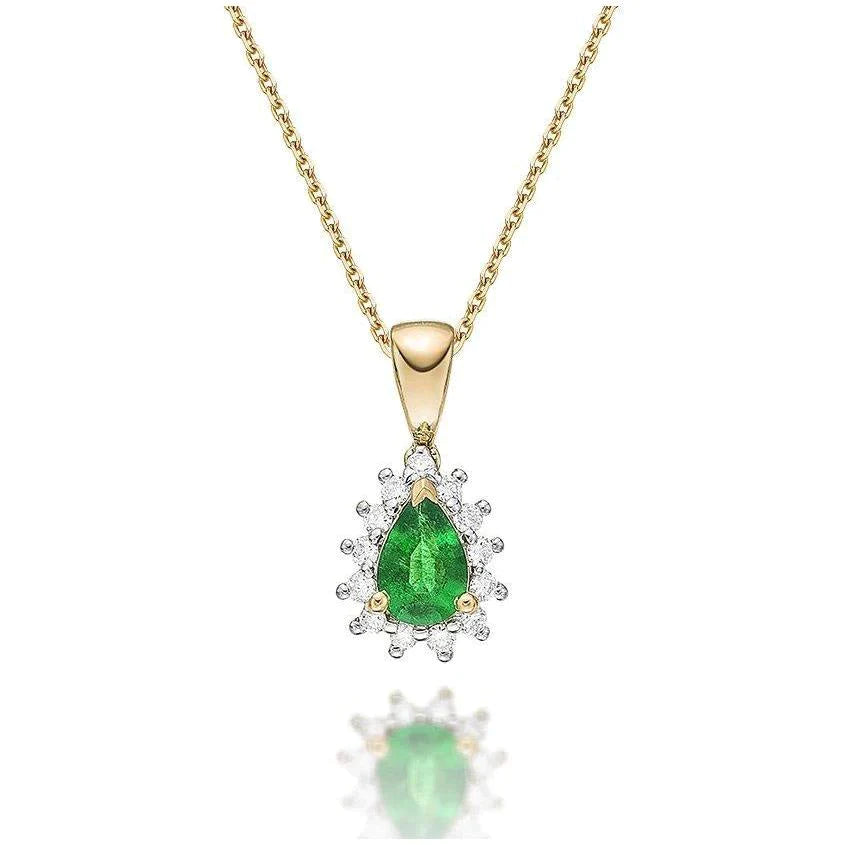 Collier Pendentif Or Bicolore 14K 5.65 Carats Emeraude Vert Et Diamants