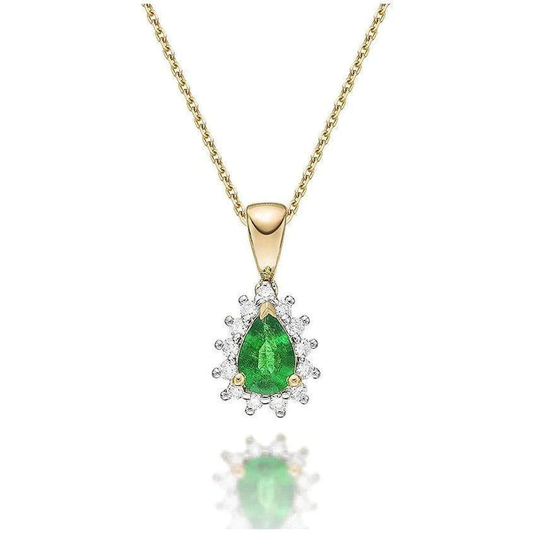 Collier Pendentif Or Bicolore 14K 5.65 Carats Emeraude Vert Et Diamants