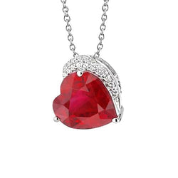 Collier Pendentif Or Forme Coeur Rubis Avec Diamants 6.25 Ct.