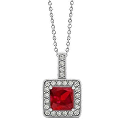Collier Pendentif Or Princesse Rubis Avec Diamants 4.60 Ct.
