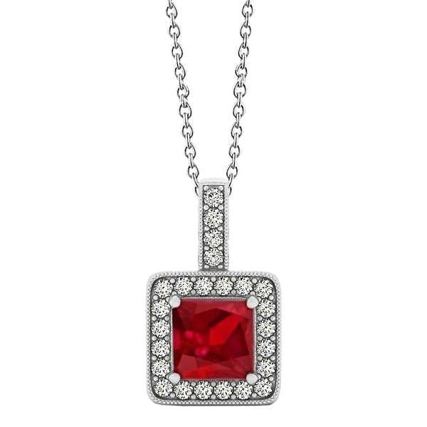 Collier Pendentif Or Princesse Rubis Avec Diamants 4.60 Ct. - HarryChadEnt.FR