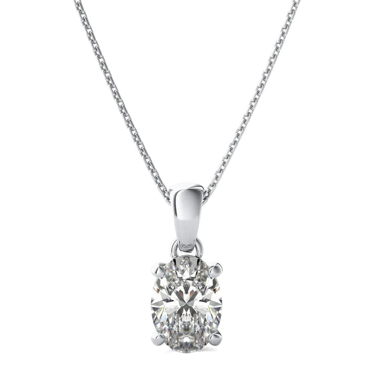 Collier Pendentif Ovale 2.75 Carats Solitaire Réel Diamant Or Blanc 14K