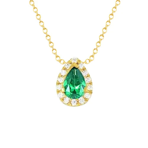 Collier Pendentif Pierres Précieuses 3.50 Ct Émeraude Vert Et Diamant Or Jaune 14K