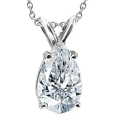 Collier Pendentif Poire Réel Diamant Solitaire 2.5 Ct. Or Blanc 14K