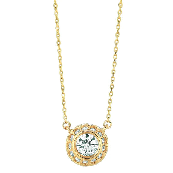 Collier Pendentif Réel Diamant 1 Carat Or Jaune 14K Femme Bijoux Nouveau