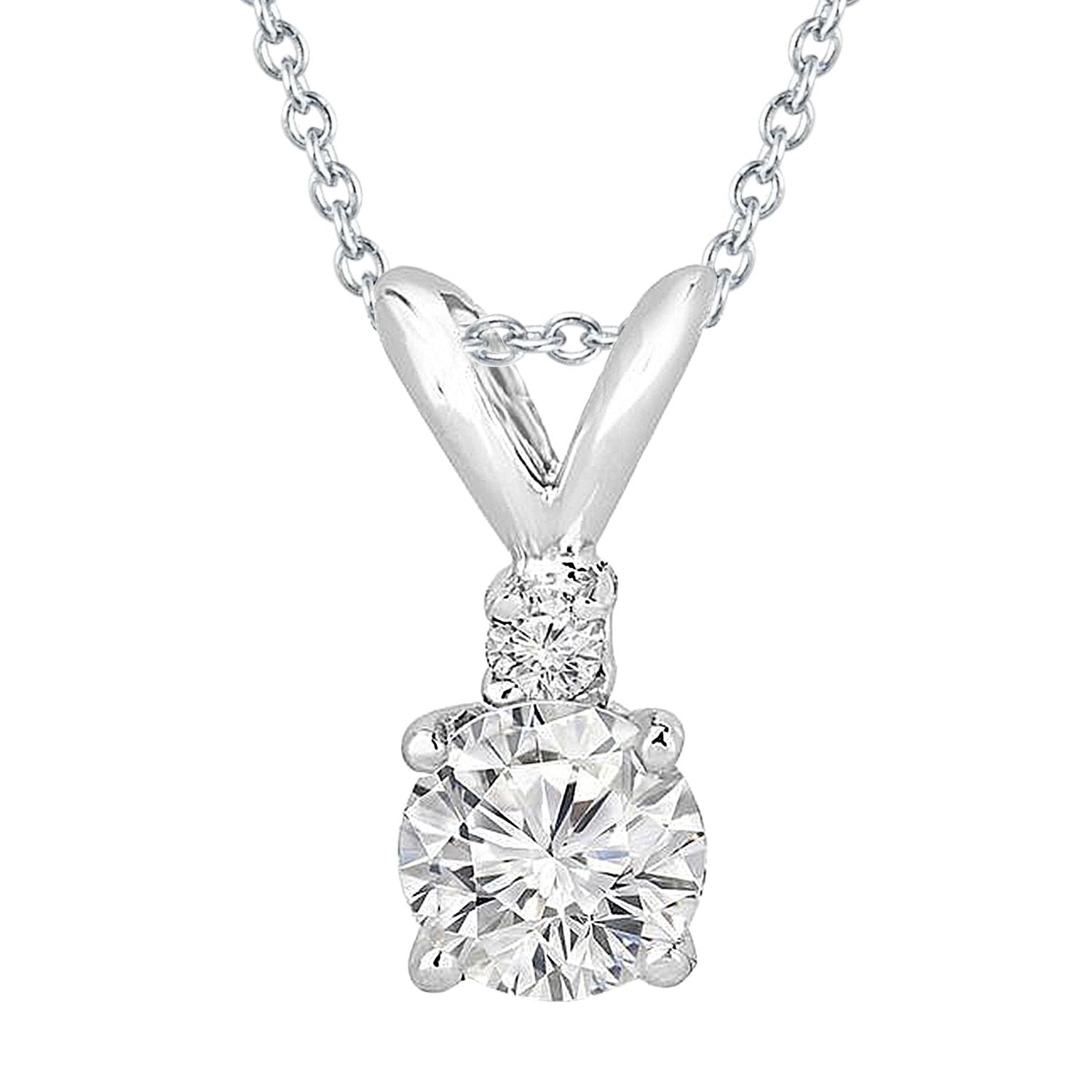 Collier Pendentif Réel Diamant 1 Carat Rond Serti De Griffes En Or Blanc 14K