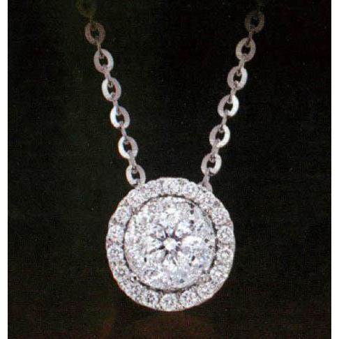 Collier Pendentif Réel Diamant 1.50 Carats Avec Chaîne Or Blanc 14K