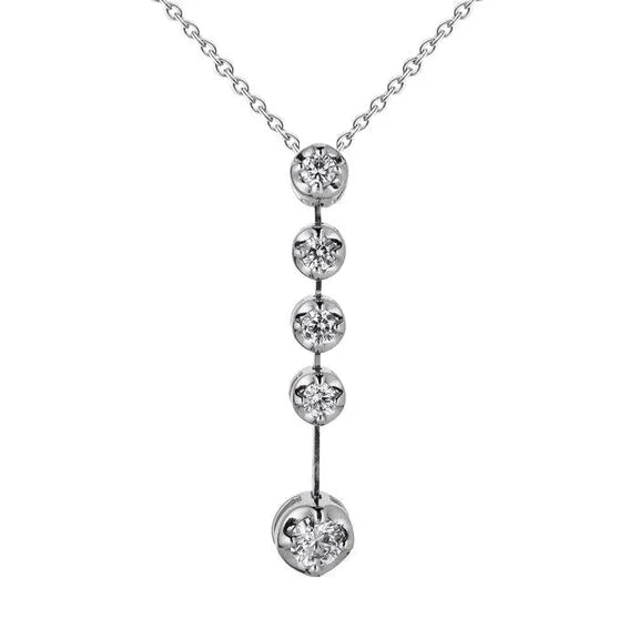 Collier Pendentif Réel Diamant Coupe Ronde Cinq Pierres 3.0 Carats Or Blanc 14K