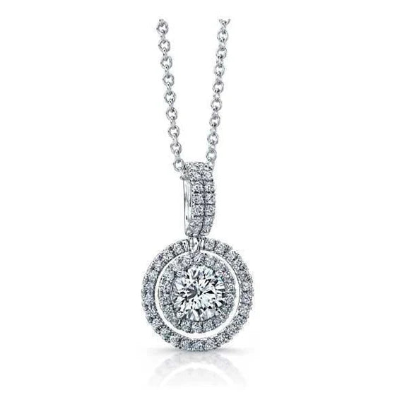 Collier Pendentif Réel Diamant Coupe Ronde Serti De Griffes En Or Blanc 2.0 Carats 14K