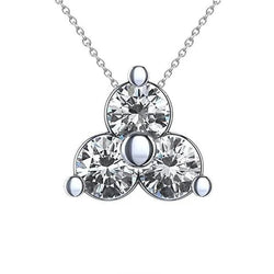 Collier Pendentif Réel Diamant Coupe Ronde Trois Pierres 3.0 Ct. Or Blanc 14K