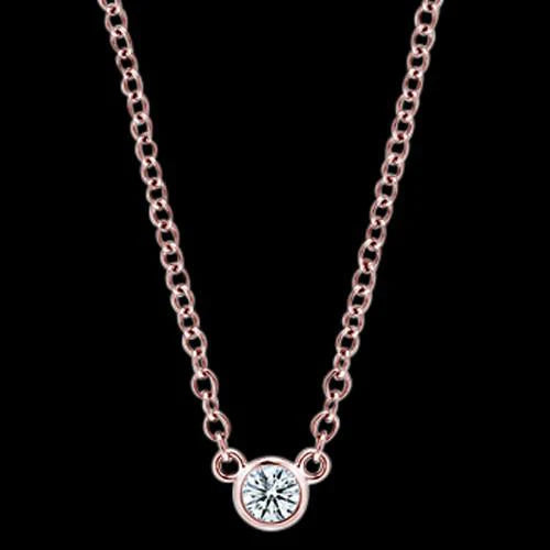 Collier Pendentif Réel Diamant De 1.5 Carat 16 Ou 18" Serti De Lunette En Or Rose