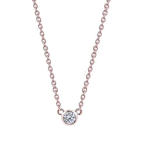 Collier Pendentif Réel Diamant De 1.5 Carat 16 Ou 18" Serti De Lunette En Or Rose