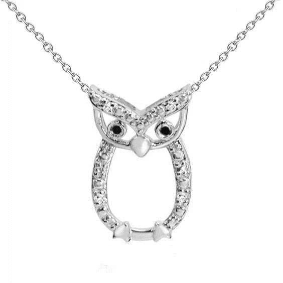 Collier Pendentif Réel Diamant En Forme De Hibou De 1 Carat En Or Blanc 14K