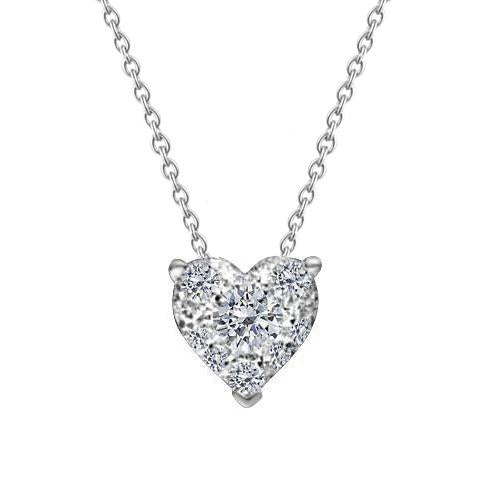 Collier Pendentif Réel Diamant Forme Coeur 1.25 Carats Or Blanc 14K