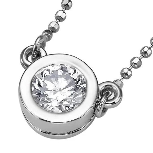 Collier Pendentif Réel Diamant G VS1 Serti Clos 1.50 Carat Or Blanc 14K