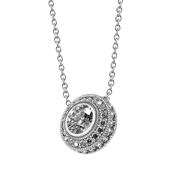 Collier Pendentif Réel Diamant Halo Rond Serti Clos 2,5 Carats Or Blanc 14K