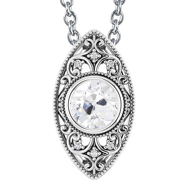 Collier Pendentif Réel Diamant Or Lunette Ronde Vieux Miner 2 Carats Bijoux