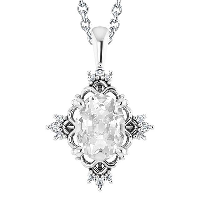 Collier Pendentif Réel Diamant Or Ovale Vieux mineur 4.50 Carats