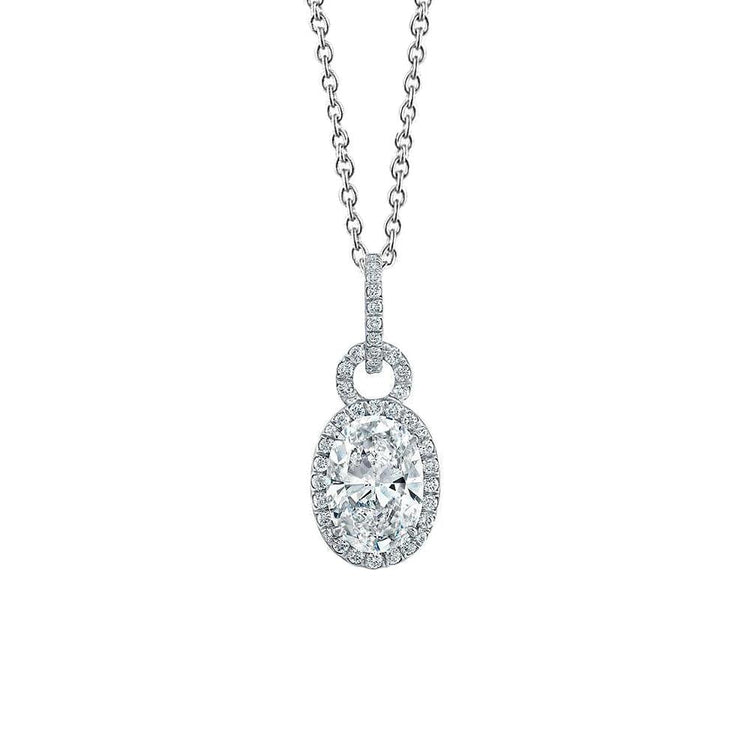 Collier Pendentif Réel Diamant Ovale Et Rond 3.4 Ct