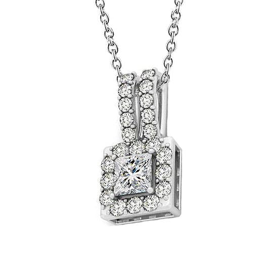 Collier Pendentif Réel Diamant Princesse Sans Chaîne 1.60 Carat WG 14K