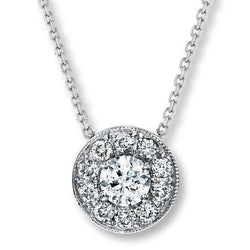 Collier Pendentif Réel Diamant Rond 1.25 Carat Or Blanc 14K