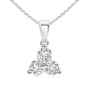 Collier Pendentif Réel Diamant Rond 1.5 Ct A Trois Pierres En Or Blanc 14K