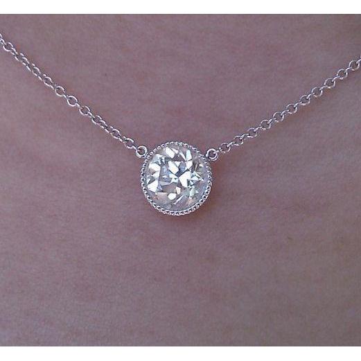 Collier Pendentif Réel Diamant Rond 2.5 Carats En Or Blanc 14K