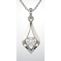 Collier Pendentif Réel Diamant Rond A Quatre Griffes 2.0 Ct. Or Blanc 14K