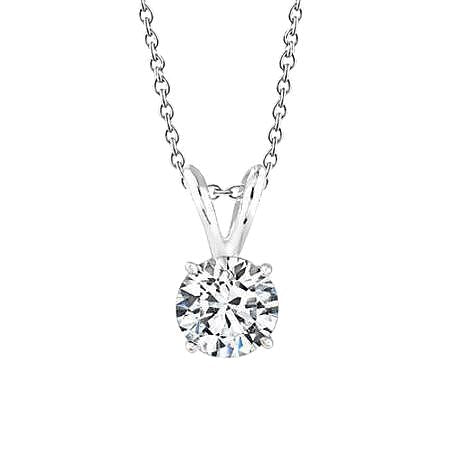 Collier Pendentif Réel Diamant Rond Avec Chaîne 0.75 Carat Or Blanc 14K