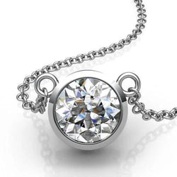 Collier Pendentif Réel Diamant Rond Femme Neuf 1.50 Carat Or Blanc 14K