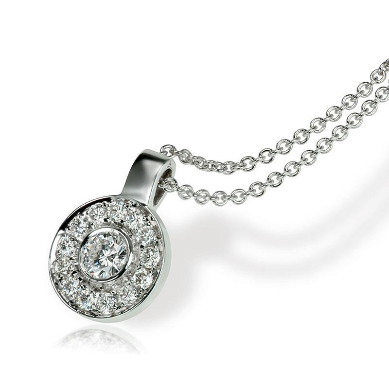 Collier Pendentif Réel Diamant Rond Halo 1.5 Carats Or Blanc Massif 14K