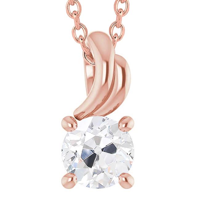 Collier Pendentif Réel Diamant Rond Or Rose 14K ancienne mine Cut 3.50 Carats