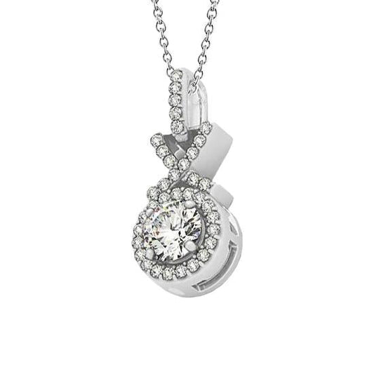 Collier Pendentif Réel Diamant Rond Sans Chaîne 1.50 Carat Or Blanc 14K