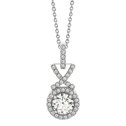 Collier Pendentif Réel Diamant Rond Sans Chaîne 1.50 Carat Or Blanc 14K