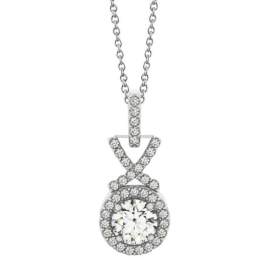 Collier Pendentif Réel Diamant Rond Sans Chaîne 1.50 Carat Or Blanc 14K