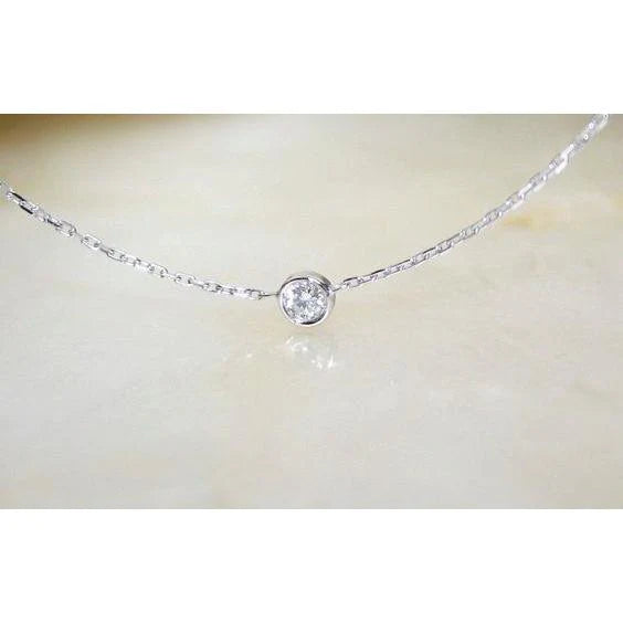 Collier Pendentif Réel Diamant Rond Serti Lunette 1.25 Ct