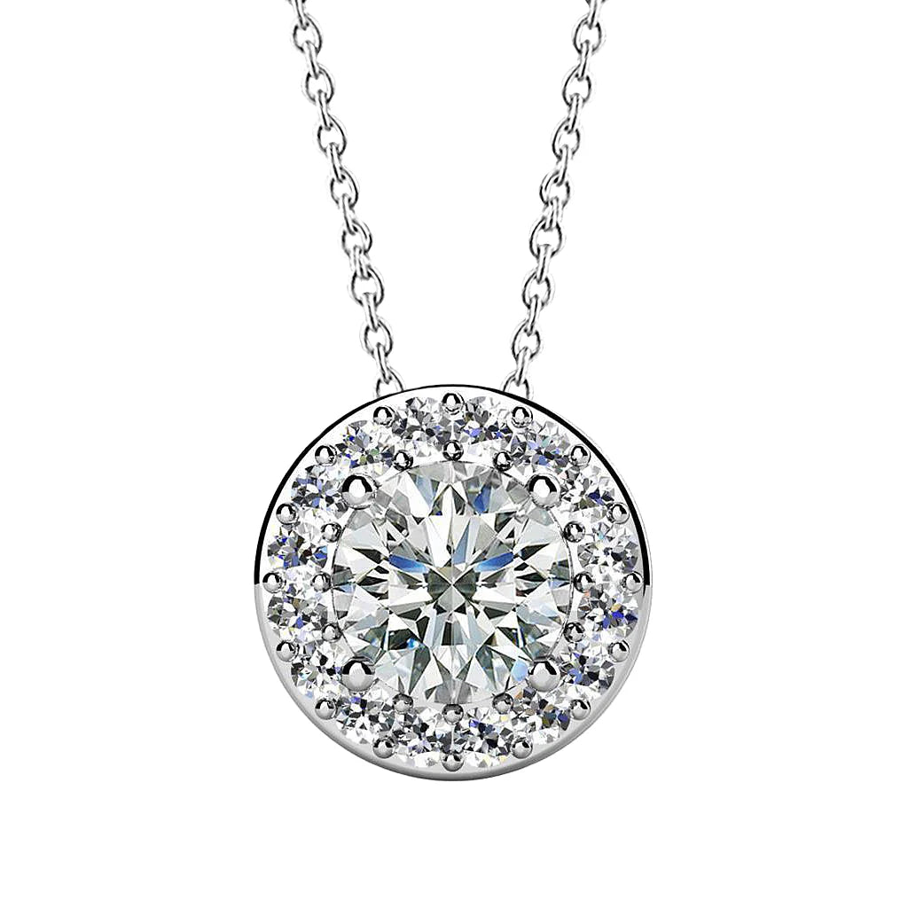 Collier Pendentif Réel Diamant Rond Taille Brillant 1.75 Carat Or Blanc 14K