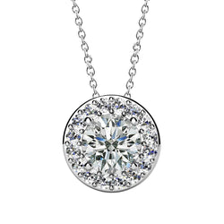 Collier Pendentif Réel Diamant Rond Taille Brillant 1.75 Carat Or Blanc 14K