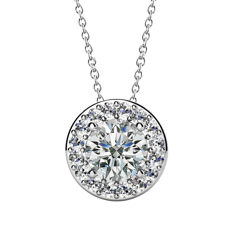 Collier Pendentif Réel Diamant Rond Taille Brillant 1.75 Carat Or Blanc 14K