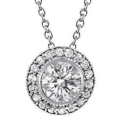Collier Pendentif Réel Diamant Scintillant 2.50 Ct. Ensemble De Lunette Millgrain WG 14K