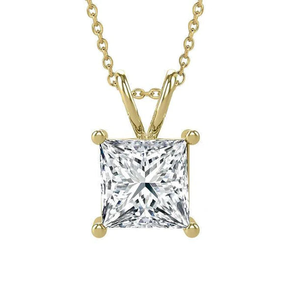 Collier Pendentif Réel Diamant Solitaire 3.00 Carats Or Jaune 14K Nouveau