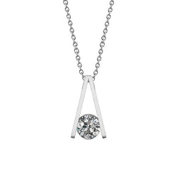 Collier Pendentif Réel Diamant Solitaire En Forme De V Inversé 2 Carats WG 14K