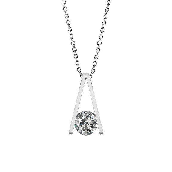 Collier Pendentif Réel Diamant Solitaire En Forme De V Inversé 2 Carats WG 14K