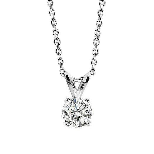 Collier Pendentif Réel Diamant Solitaire Rond 0.75 Carat Serti De Griffes WG 14K